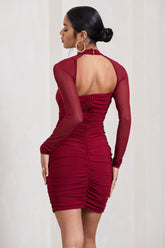 Berry Long Sleeve Halter Neck Mini Dress